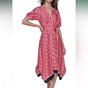 KARL LAGERFELD PARIS Women’s Short Puffed Sleeve Hanky Hem Midi Dress SZ 2 NWT